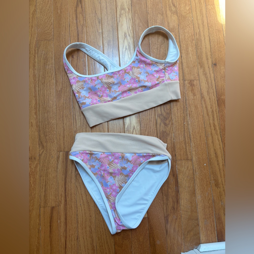 LainSnow Tropical Print Bikini - Pink and Tan